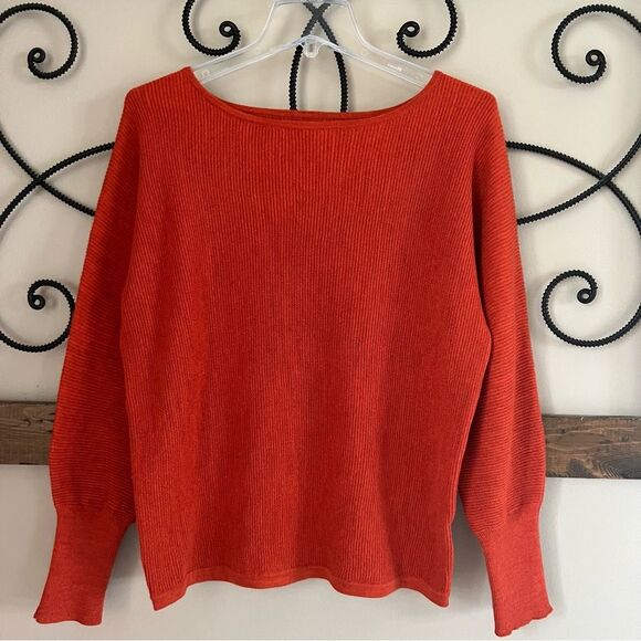 Akini Wool Blend Terracotta Dolman long Sleeve Lightweight Sweater - Picture 1 of 13